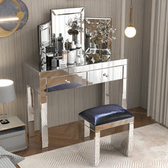 Mirror desktop dressing table, 2 drawer dressing table, suitable W 39.4 inch X D 15.7 inch X H 31.5 inch