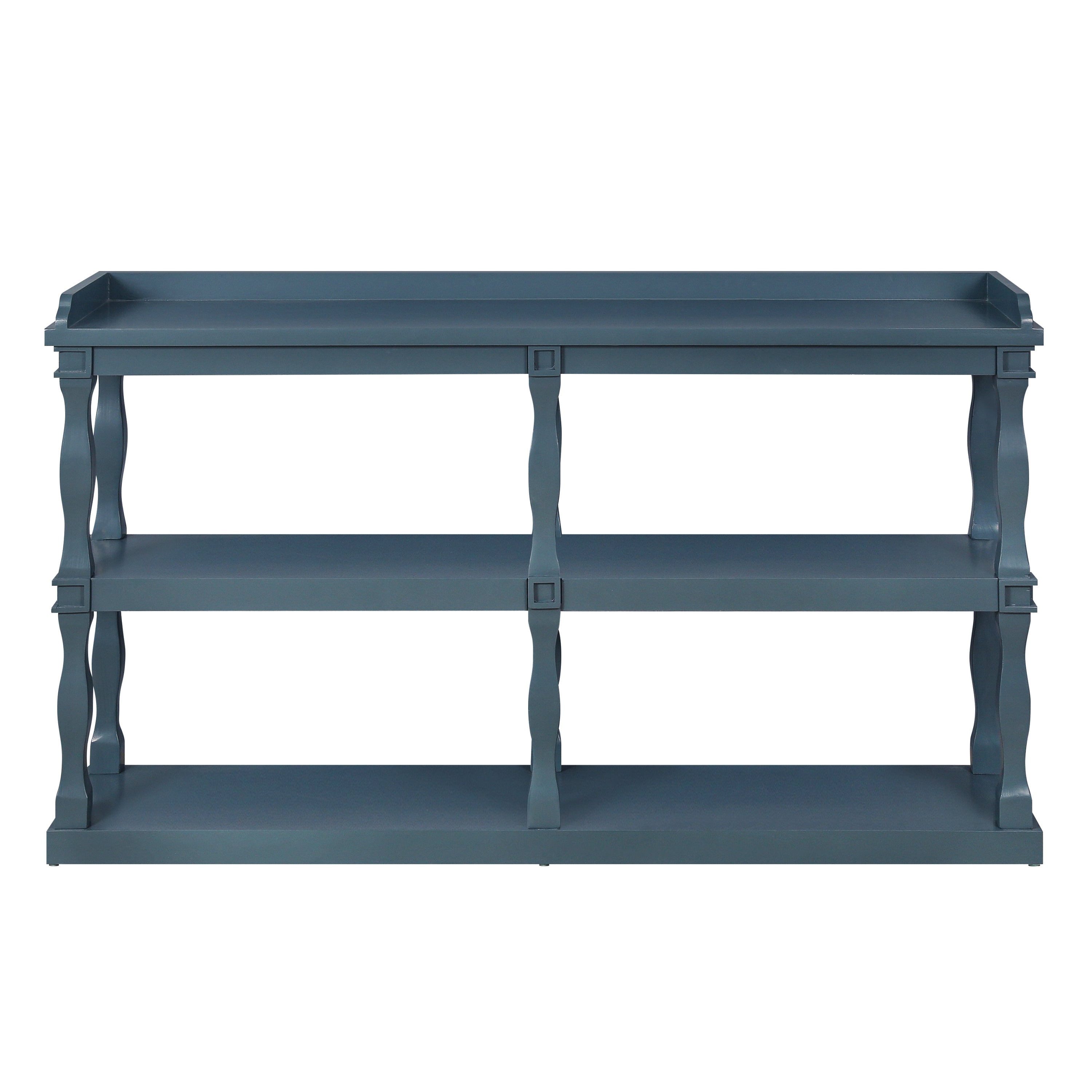 Console Table with 3-Tier Open Storage Spaces And Roman Column Effect Support Legs - Navy Blue