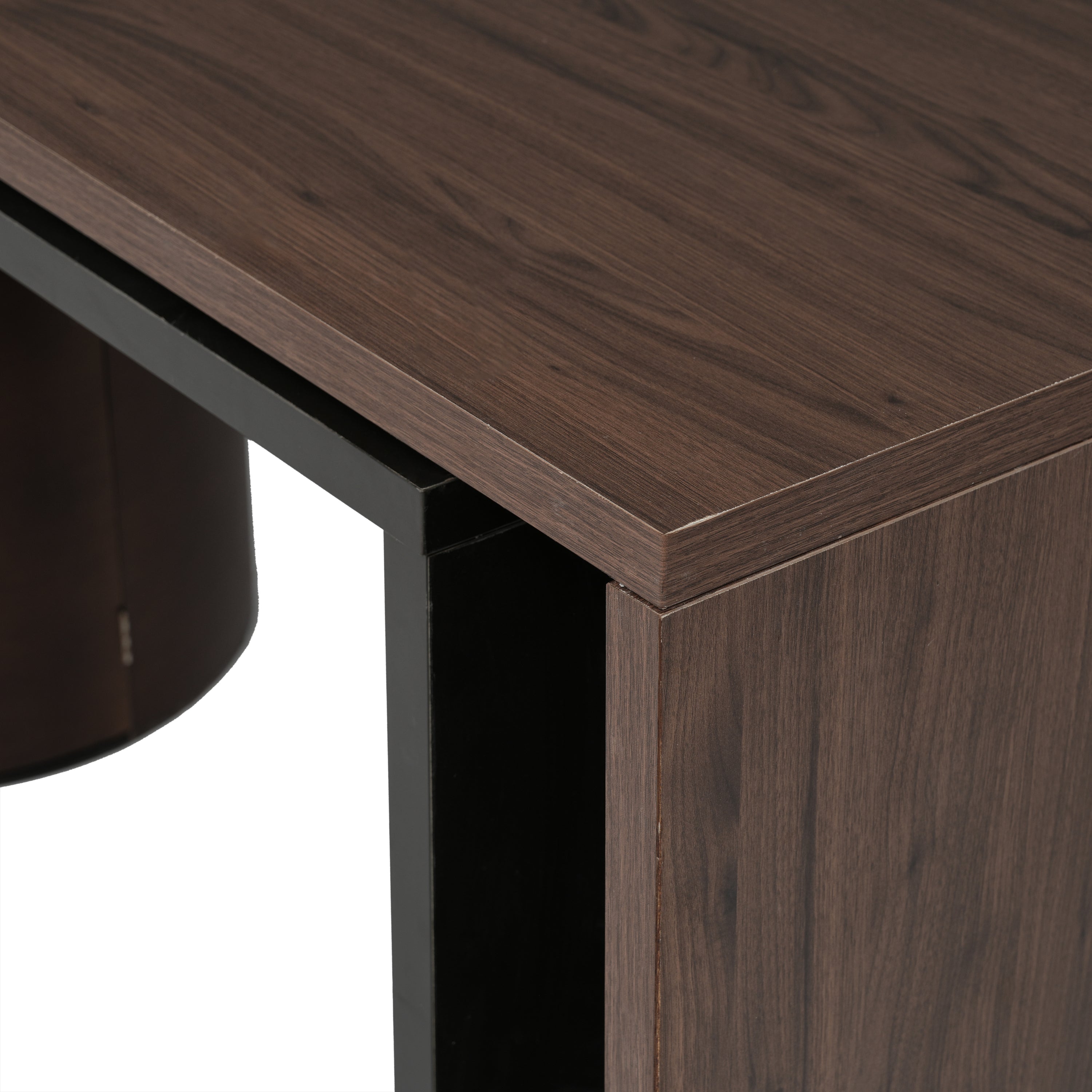Modern L Shaped Desk in Walnut with 1 Cabinet and Open storage, 360° Wood Rotating Desk 56.92"  - Walnut
