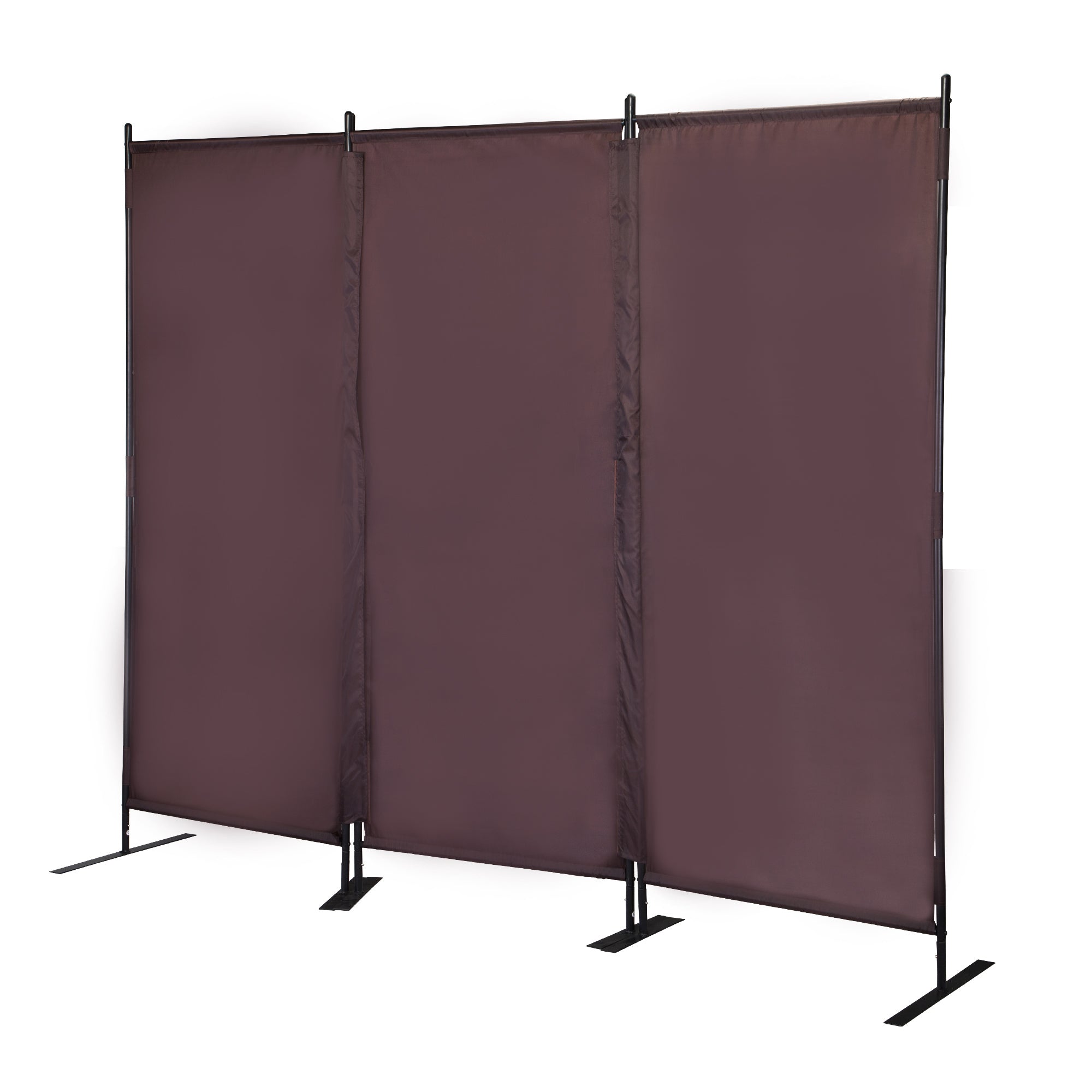 6 Ft Modern Room Divider, 3-Panel Folding Privacy Screen w/ Metal Standing, Portable Wall Partition, Brown