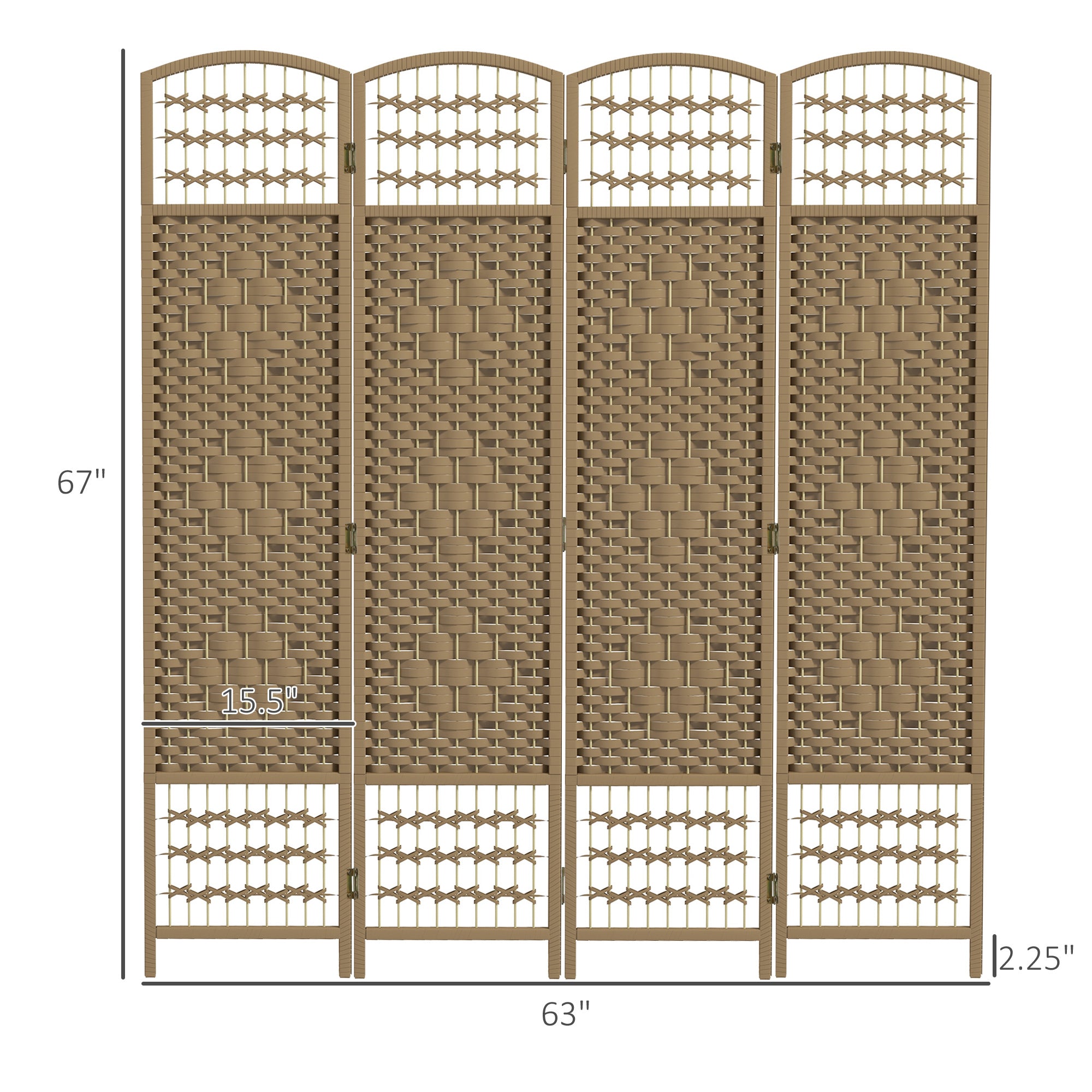 4 Panel Room Divider, Folding Privacy Screen, 5.6' Room Separator, Wave Fiber Freestanding Partition Wall Divider, Natural