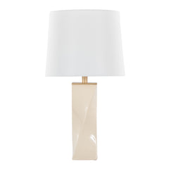 Contemporary 27" Table Lamp in Cream Ceramic, Gold Metal, and White Linen