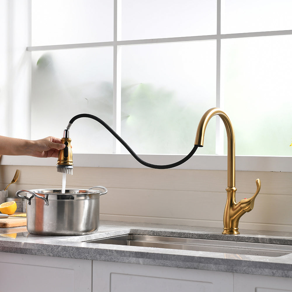 Gold Kitchen Faucet with Pull Down Sprayer Brushed Gold