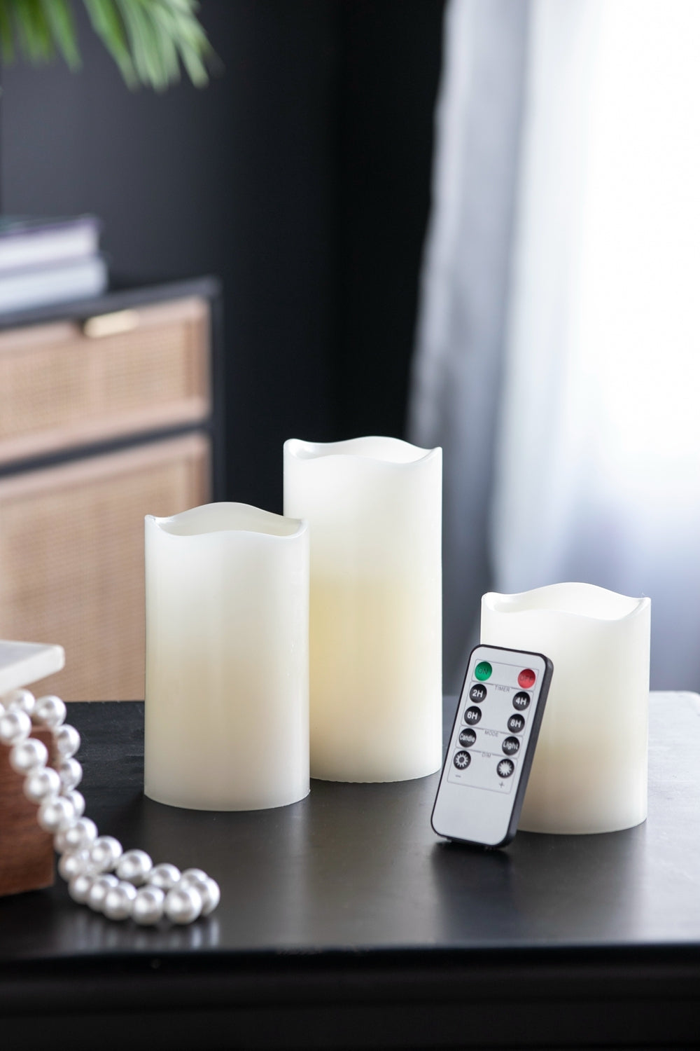 Set of 3 Ivory LED Candles with Remote Timer