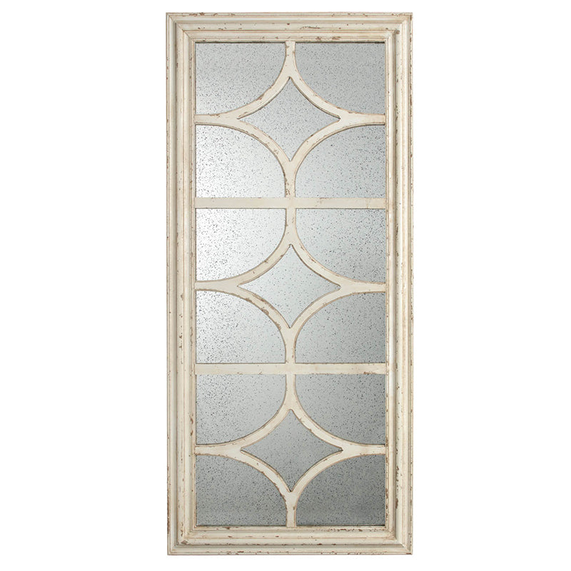 28"x59" Glister Rectangular Mirror with Distressed White Frame with Decorative Window Look, Vertical or Horizontal