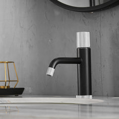 Modern Brushed Nickel Faucet Brass Bathroom Basin Faucet Design  - Black+Silver