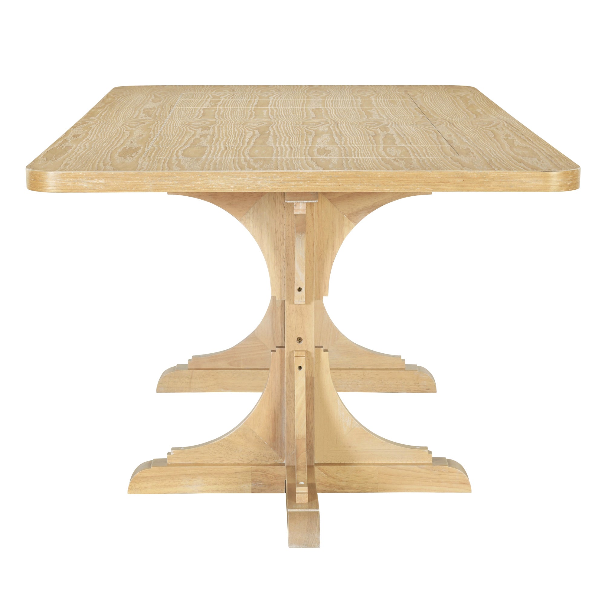 Retro Style Table 71'' Wooden Rectangular Table with Curved Design Legs - Natural Wood Wash