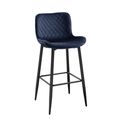 Set of 2 Pub Height Chairs Dark Blue Velvet Upholstery Modern 29-inch Seat Height Bar Stools