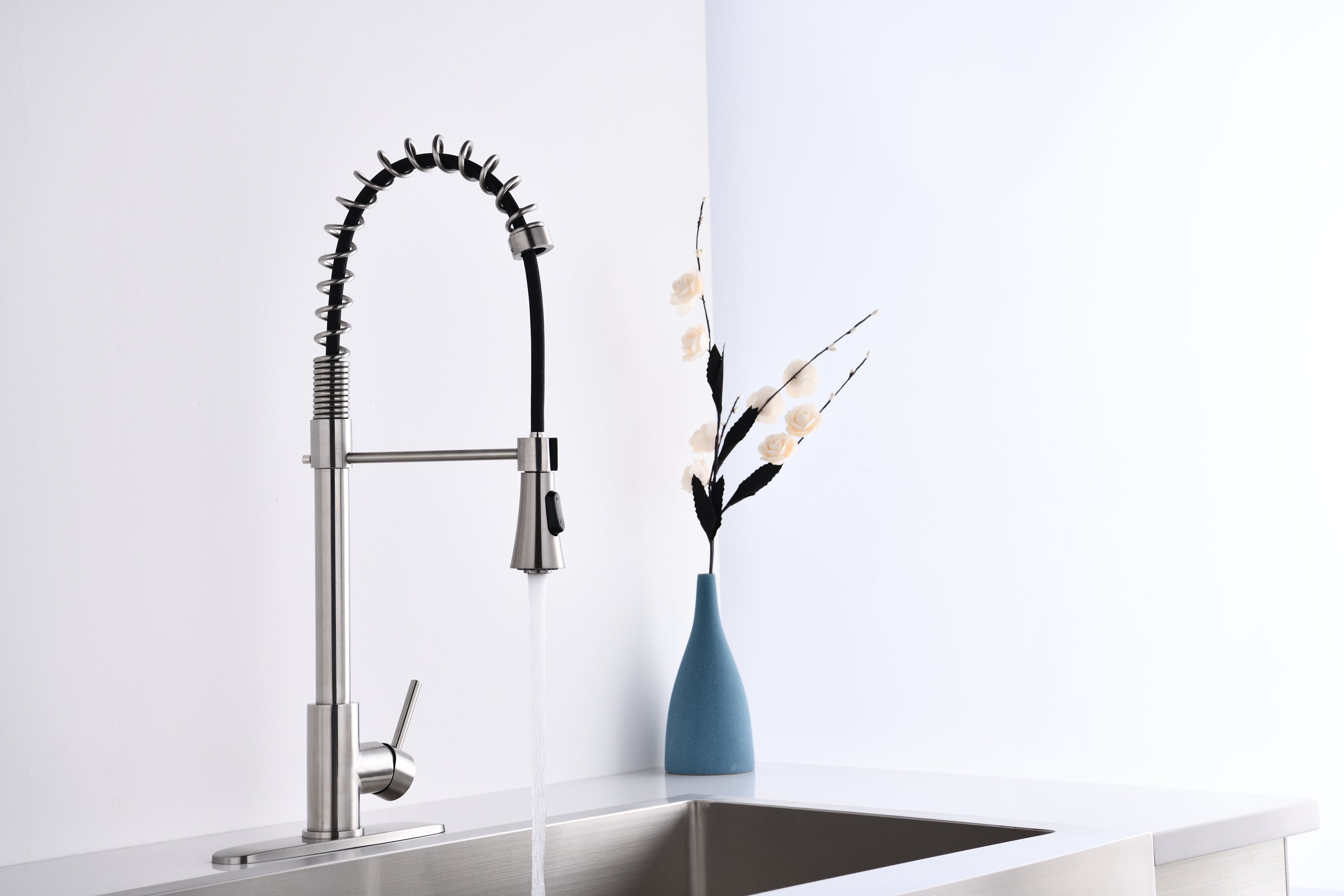 Brushed Nickle Single Handle Commercial Modern Spring High Arc Kitchen Faucet - Brushed Nickel