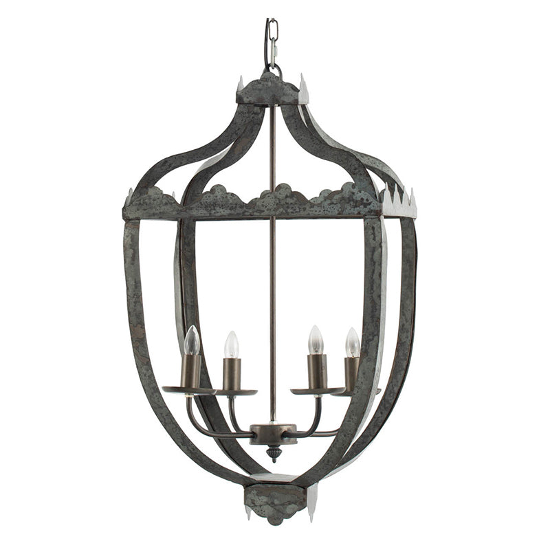 Charming Vintage 4-Light Metal Chandelier - Grey