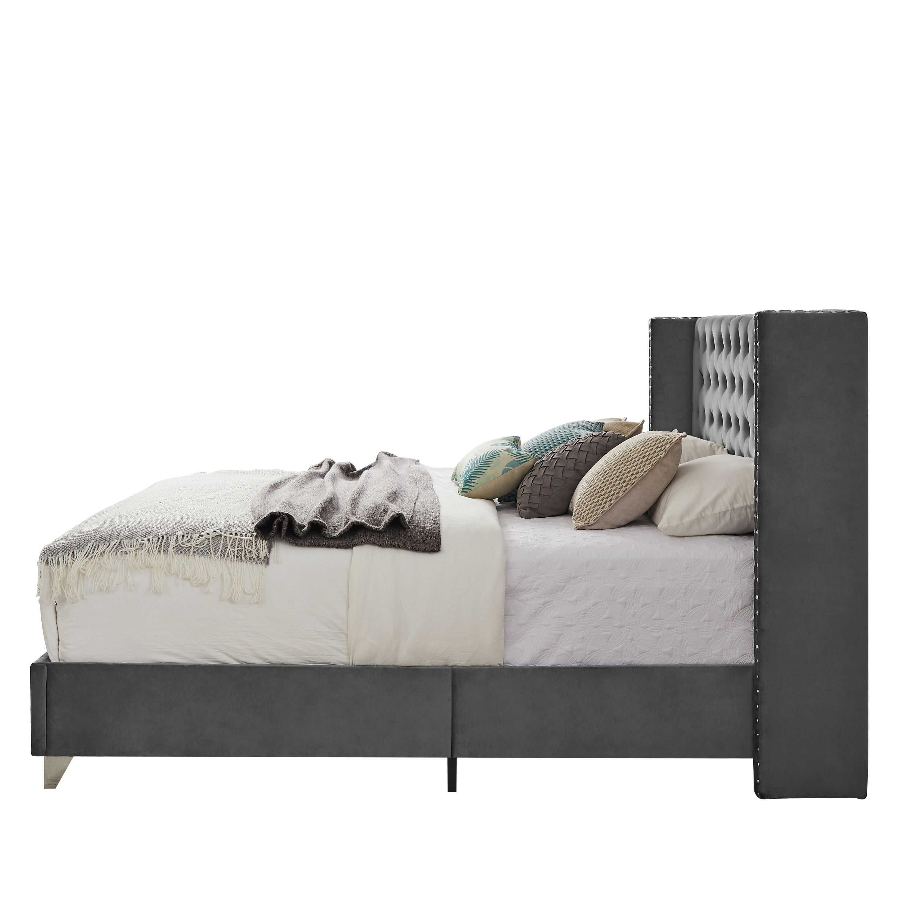 King bed, Button designed Headboard - Gray