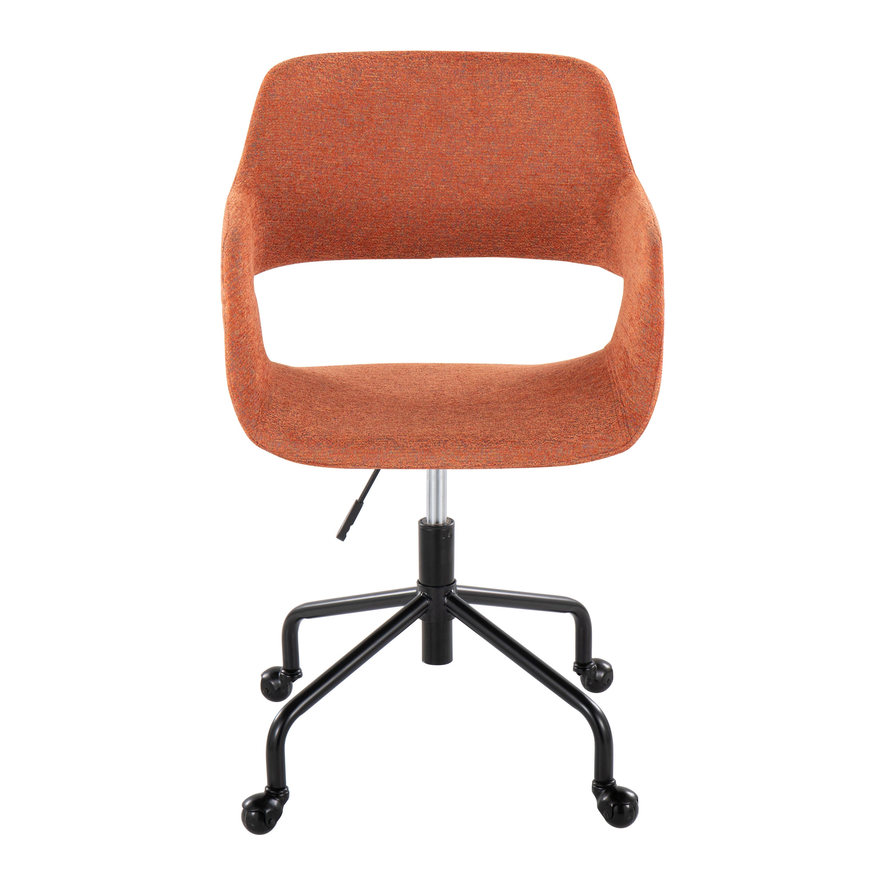 Contemporary Adjustable Office Chair - Black Metal and Orange Fabric