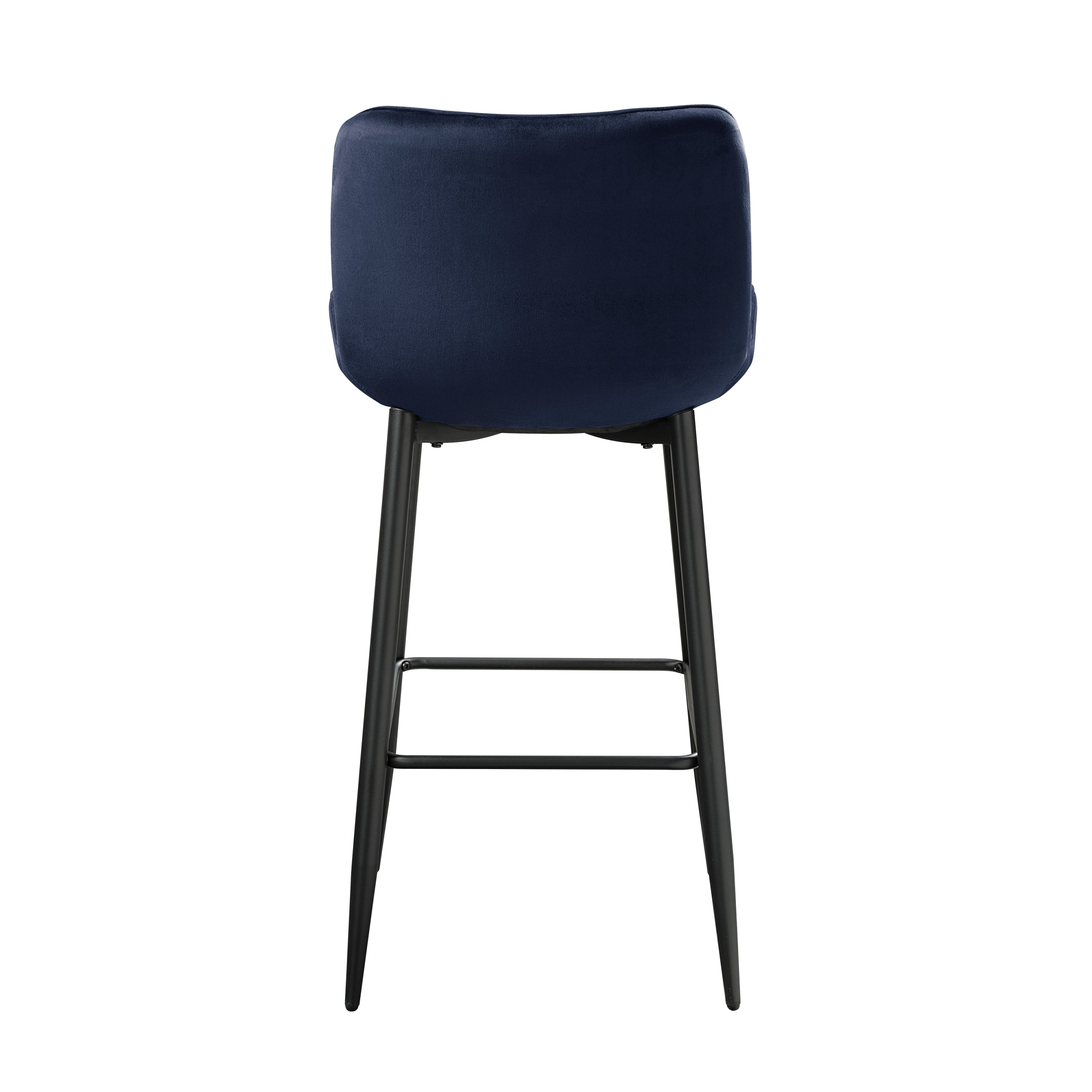 Set of 2 Pub Height Chairs Dark Blue Velvet Upholstery Modern 29-inch Seat Height Bar Stools