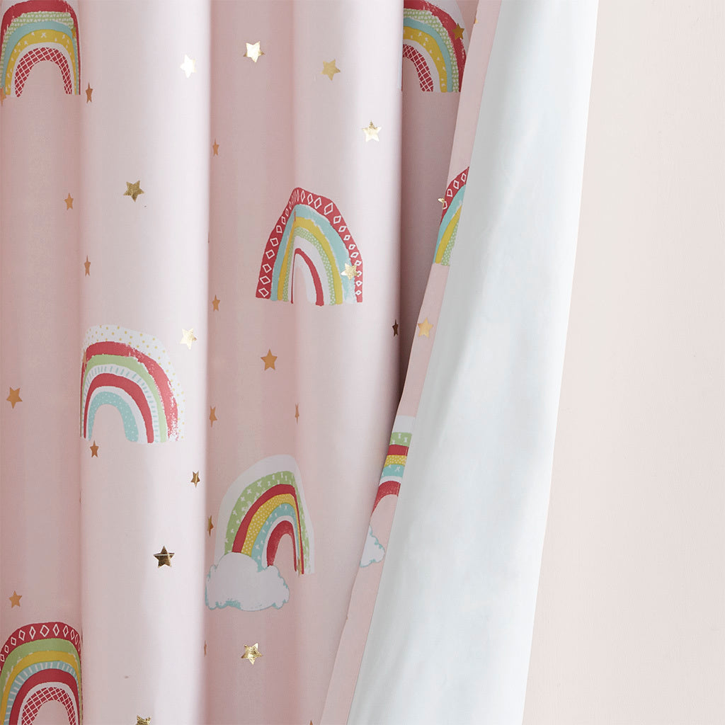 50x84"  Rainbow with Metallic Printed Total Blackout Curtain Panel - Pink