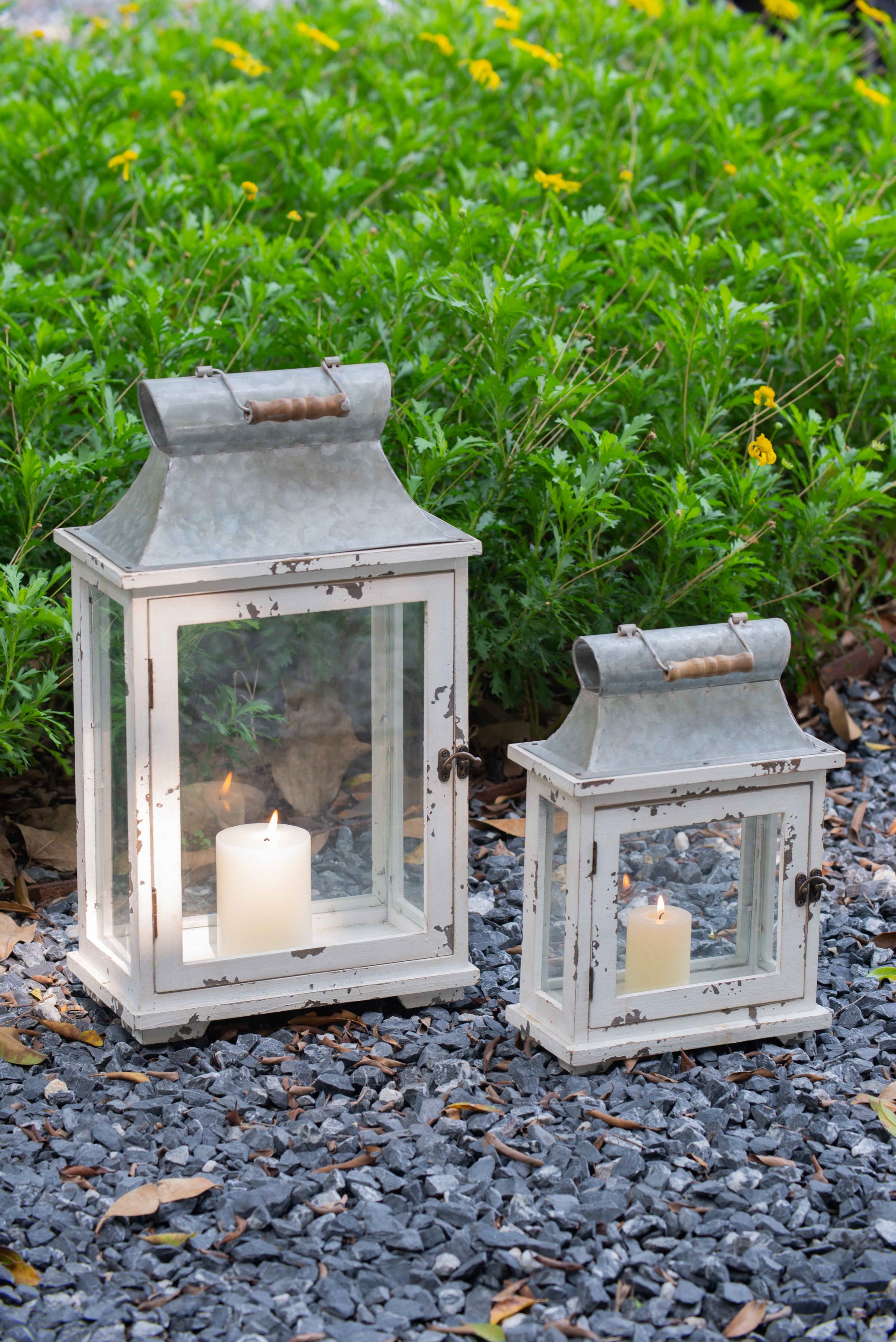 Wooden Candle Lantern Decorative - White, Wood + Glass