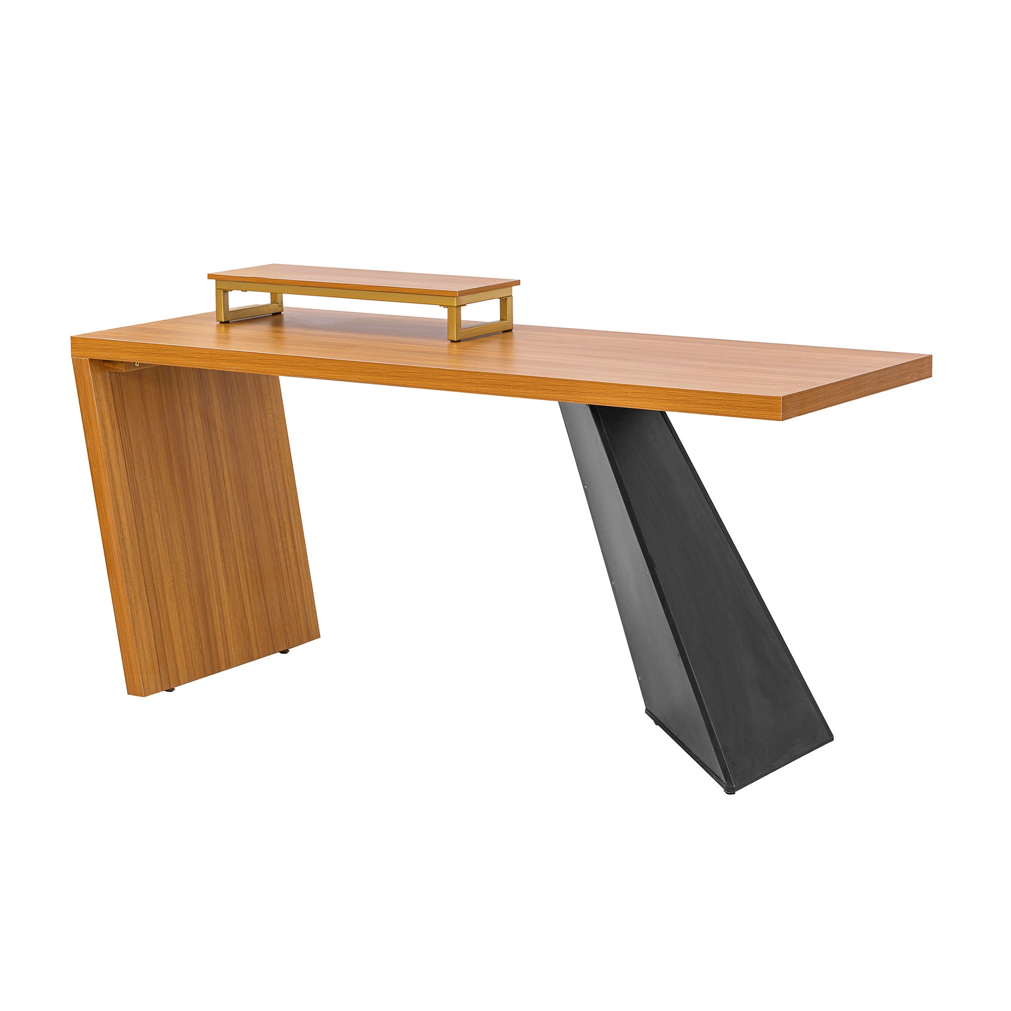 63" Modern Executive Desk, Rustic Industrial Wooden Writing Desk with Monitor Stand - Teak