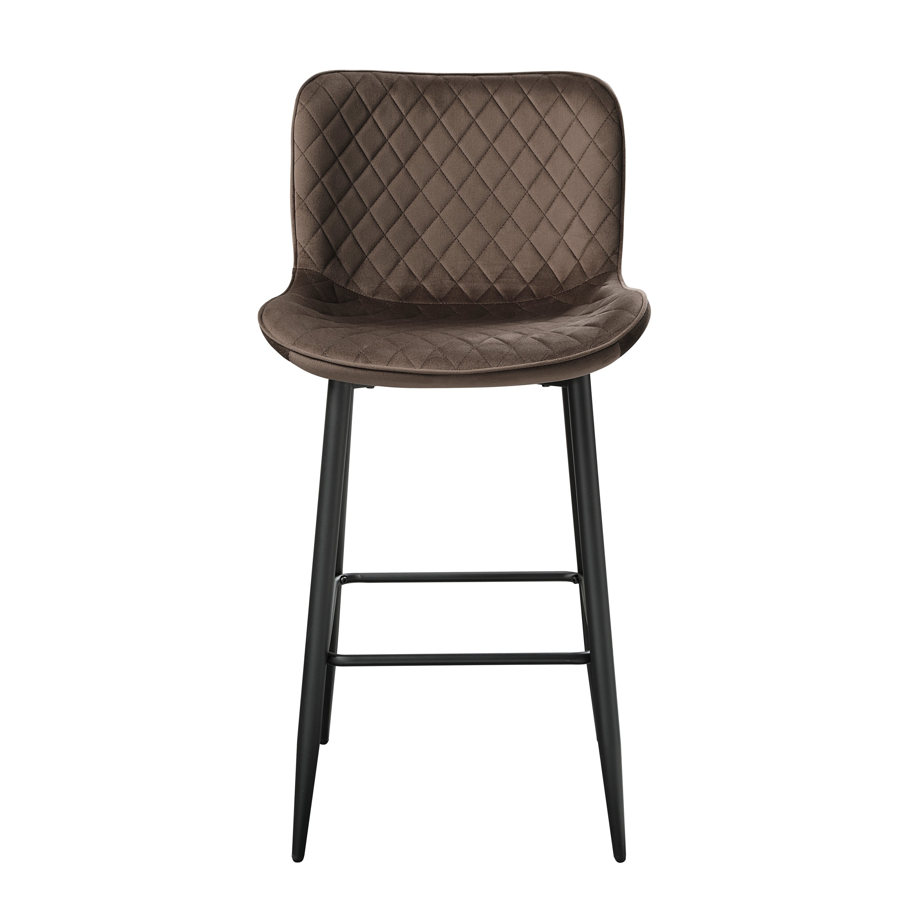 Set of 2 Pub Height Chairs Brown Velvet Upholstery Modern with Metal Legs, 29-inch Seat Height