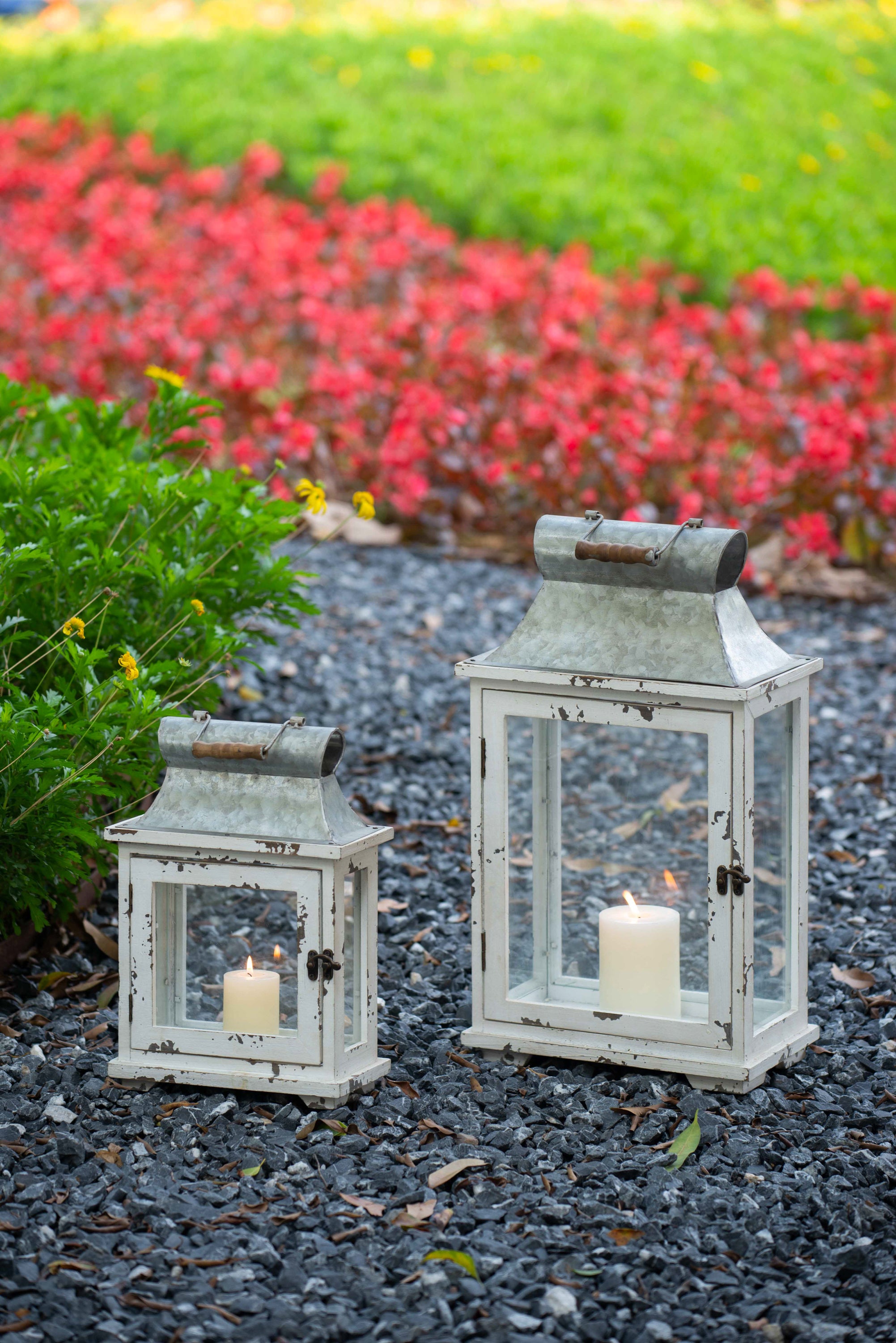 Wooden Candle Lantern Decorative - White, Wood + Glass