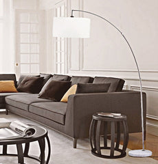 86" Tall Metal Floor Arc Lamp, White and Brushed Silver