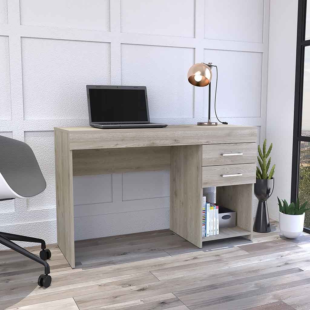 Computer Desk Two Drawers - Light Gray