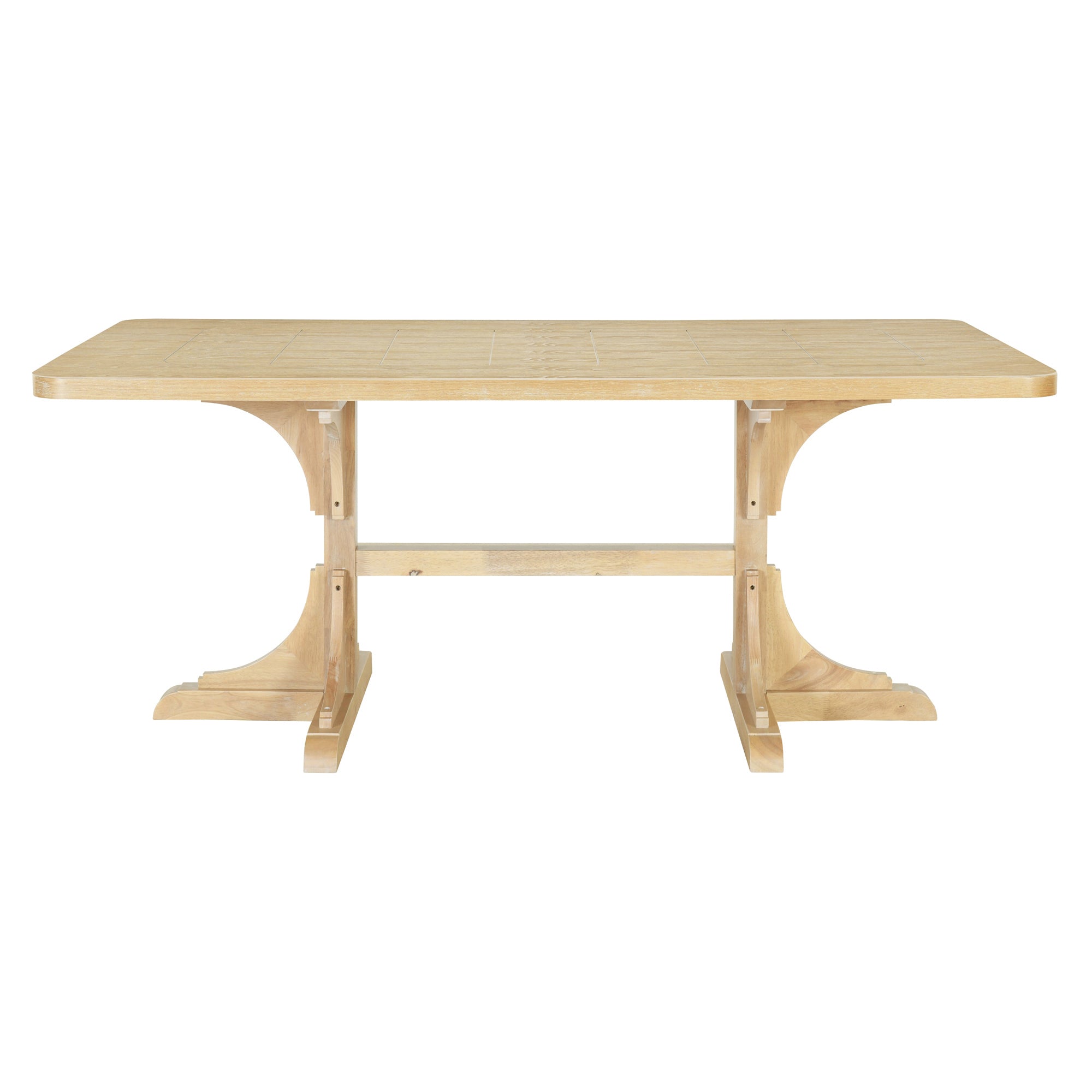 Retro Style Table 71'' Wooden Rectangular Table with Curved Design Legs - Natural Wood Wash