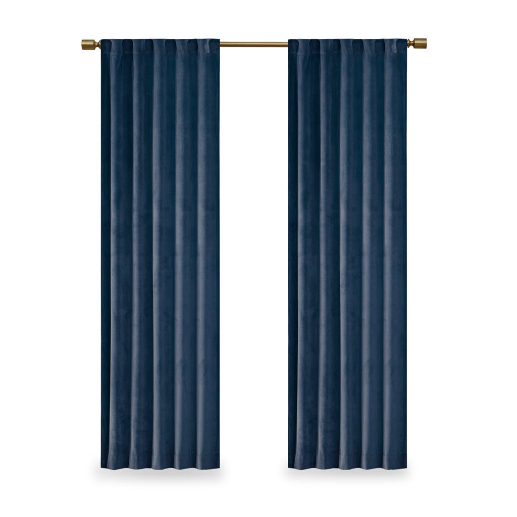 Room Darkening Poly Velvet Rod Pocket/Back Tab Curtain Panel Pair - Navy