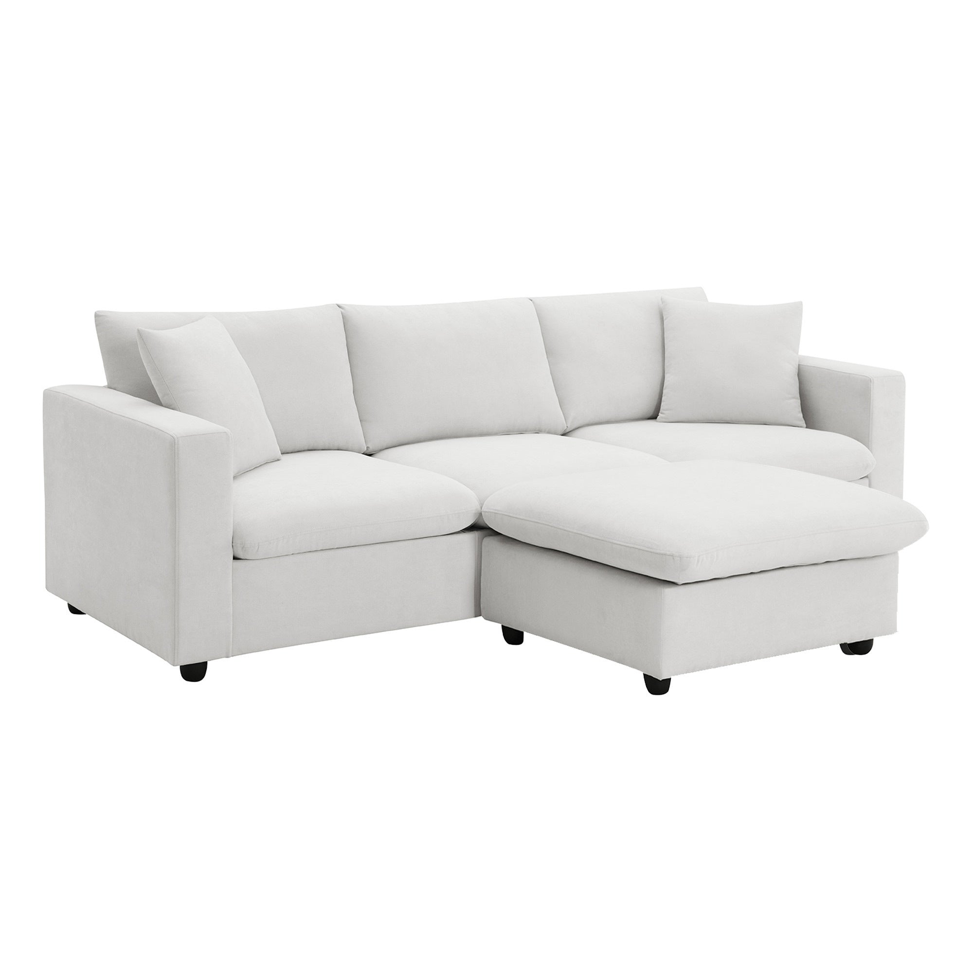 100.4x64.6" Modern Sectional Sofa, L-Shaped Couch Set With 2 Free Pillows, 4-Seat Polyester Fabric Couch Set With Convertible Ottoman - White