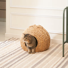 Woven Wicker Round Cat Bed Cave with Handles - 18"x18"x18"