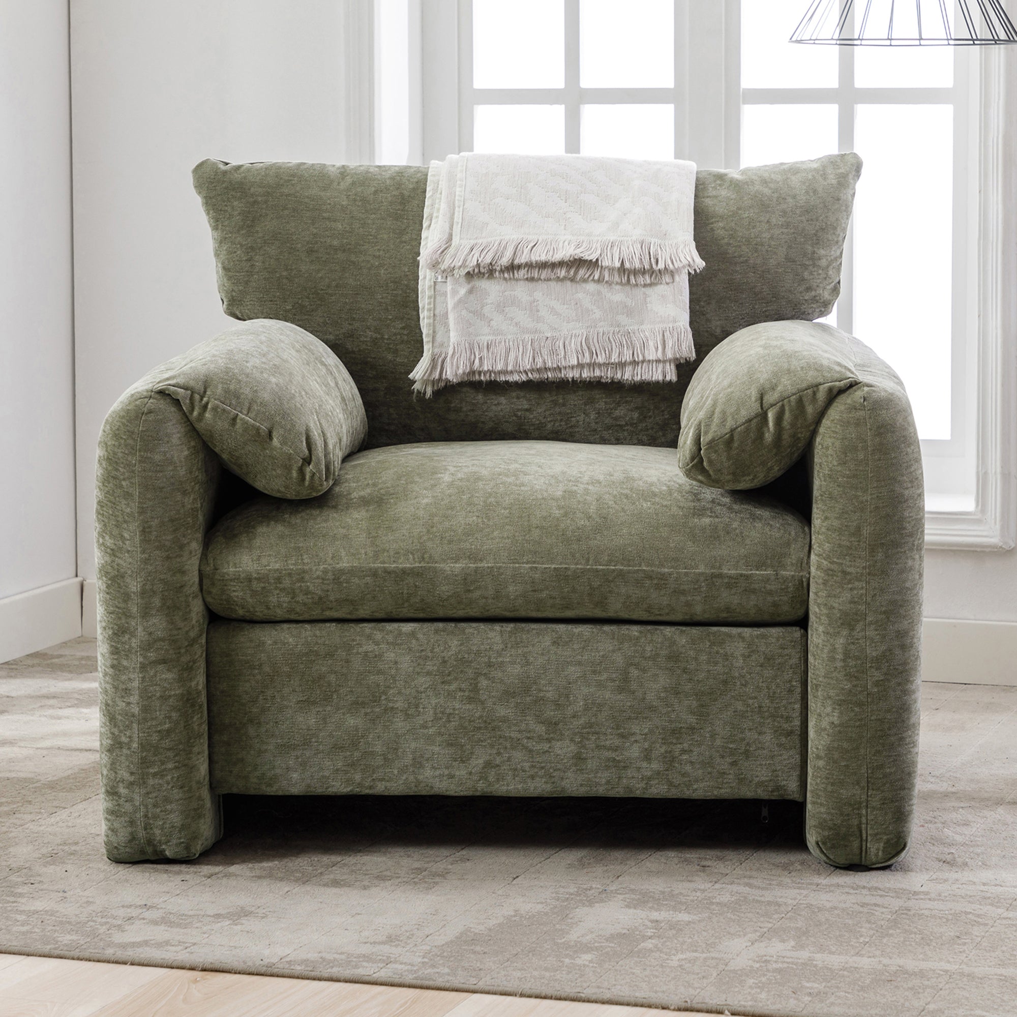 Modern Style Chenille Oversized Armchair - Matcha Green