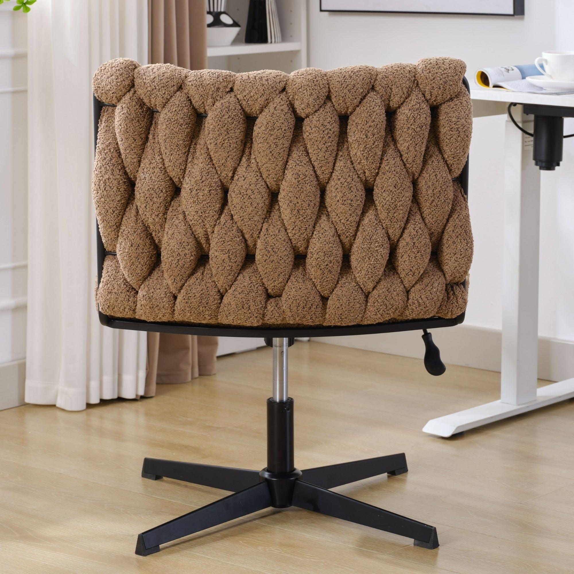 Armless Office Desk Chair No Wheels, Brown