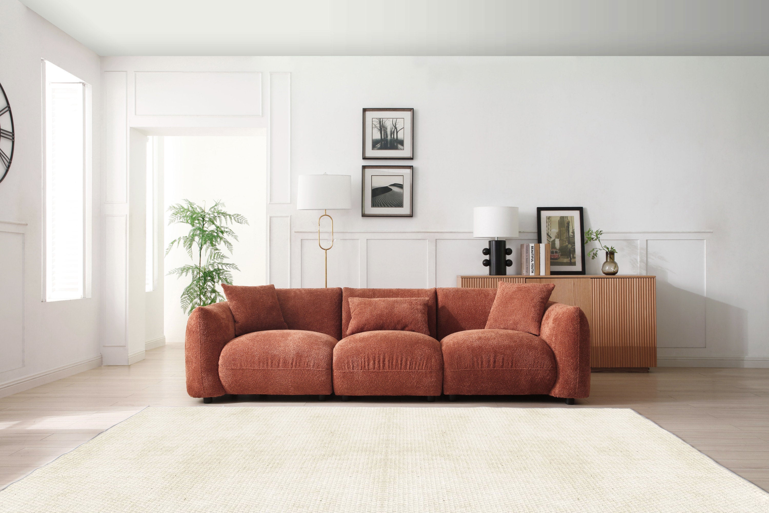 Mid Century Modern Couch 3-Seater Sofa - Orange