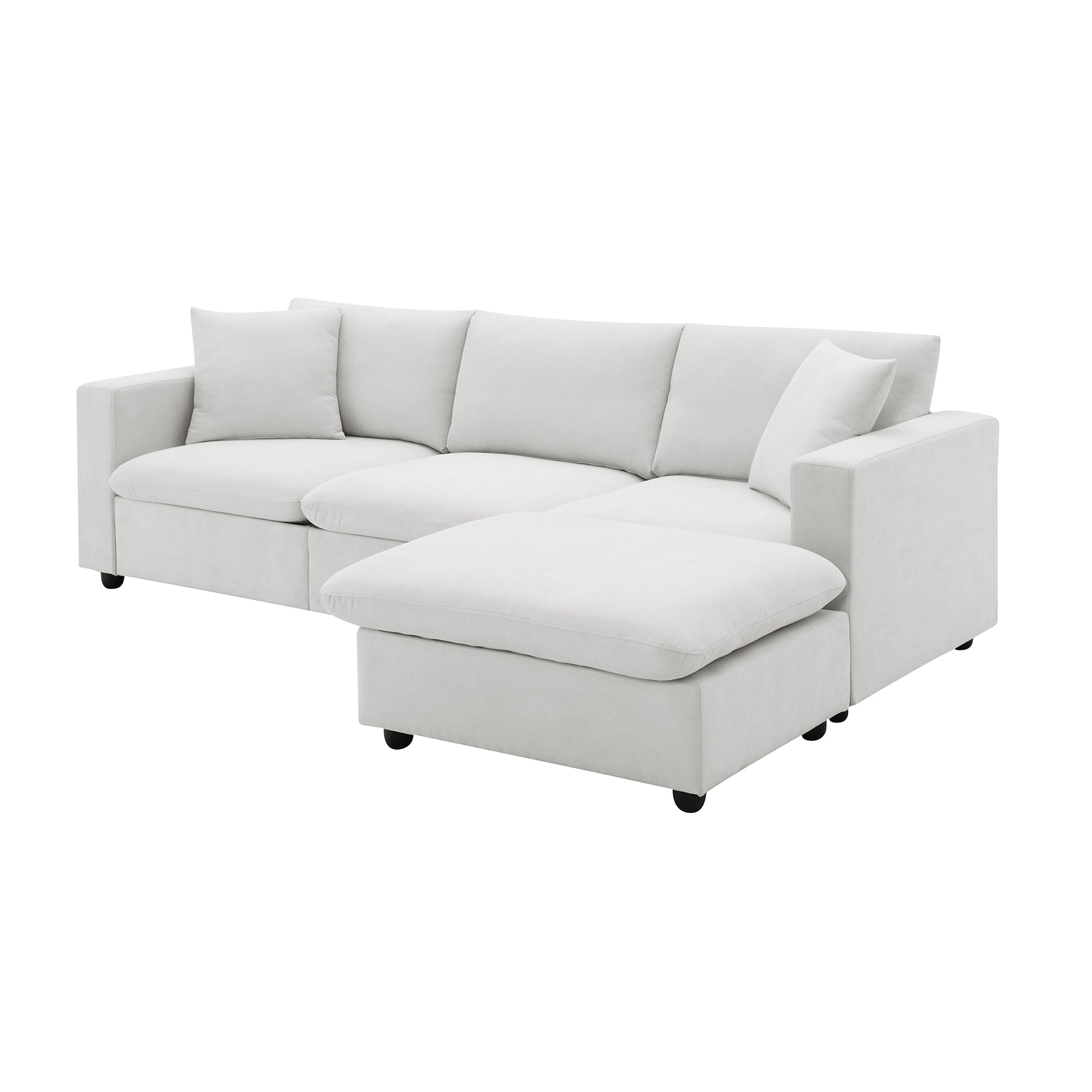 100.4x64.6" Modern Sectional Sofa, L-Shaped Couch Set With 2 Free Pillows, 4-Seat Polyester Fabric Couch Set With Convertible Ottoman - White