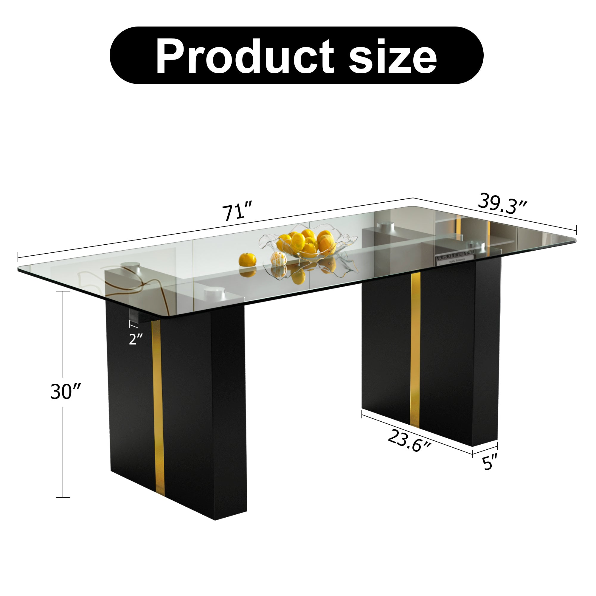 Modern Glass Table for 6-8 people - Black and Gold