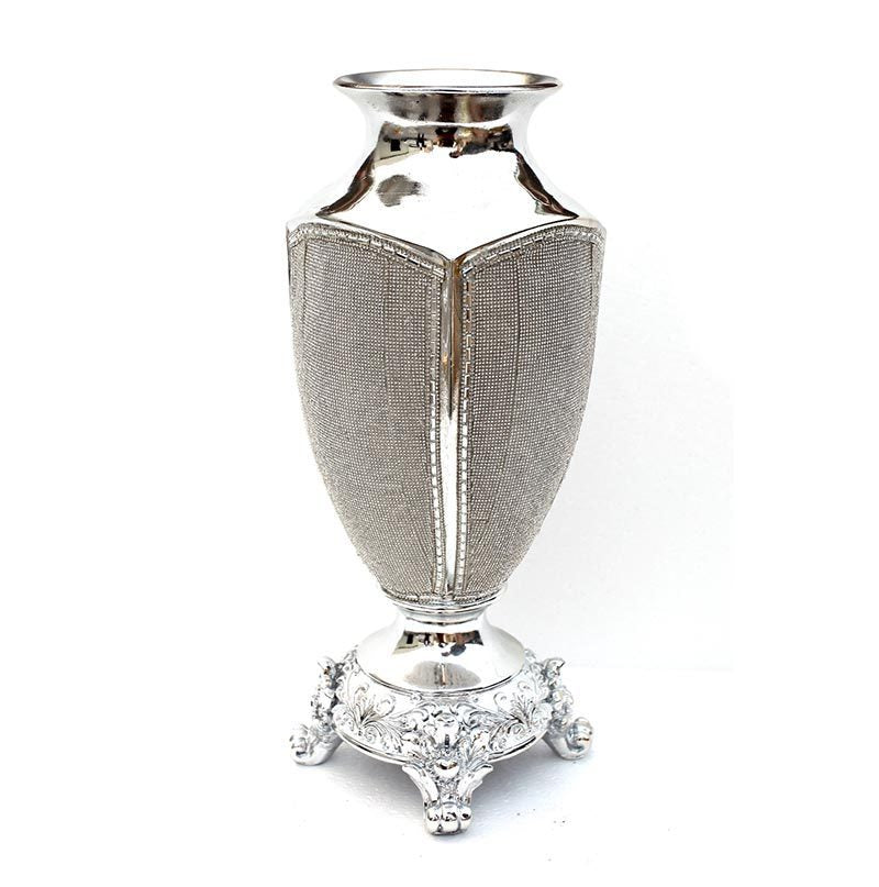 Ambrose Chrome Plated Crystal Embellished Ceramic Vase