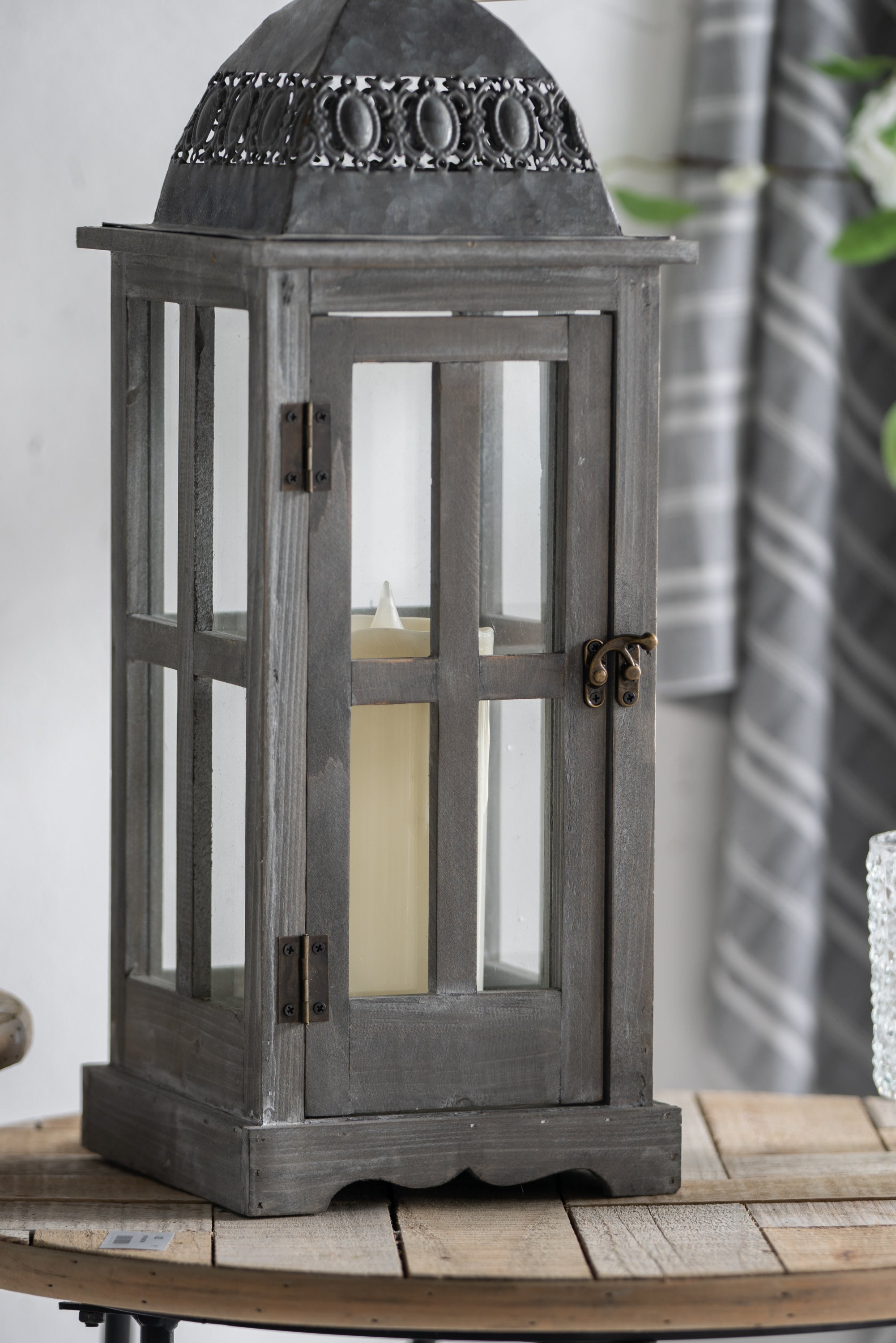 Wooden Candle Lantern Decorative (Set of 2) - Grey