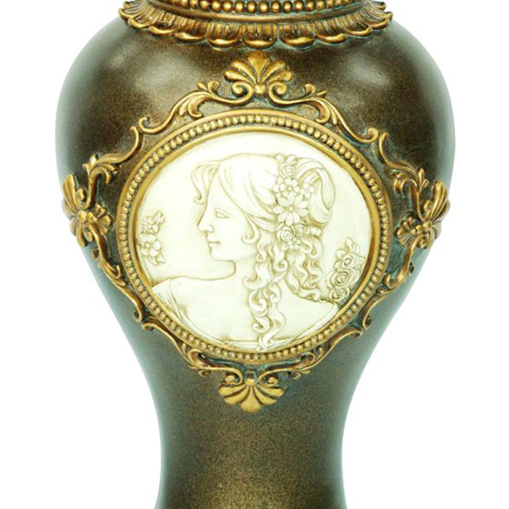 16.25" Tall Polyresin Decorative Vase, Gold Leaves and Greek Accent