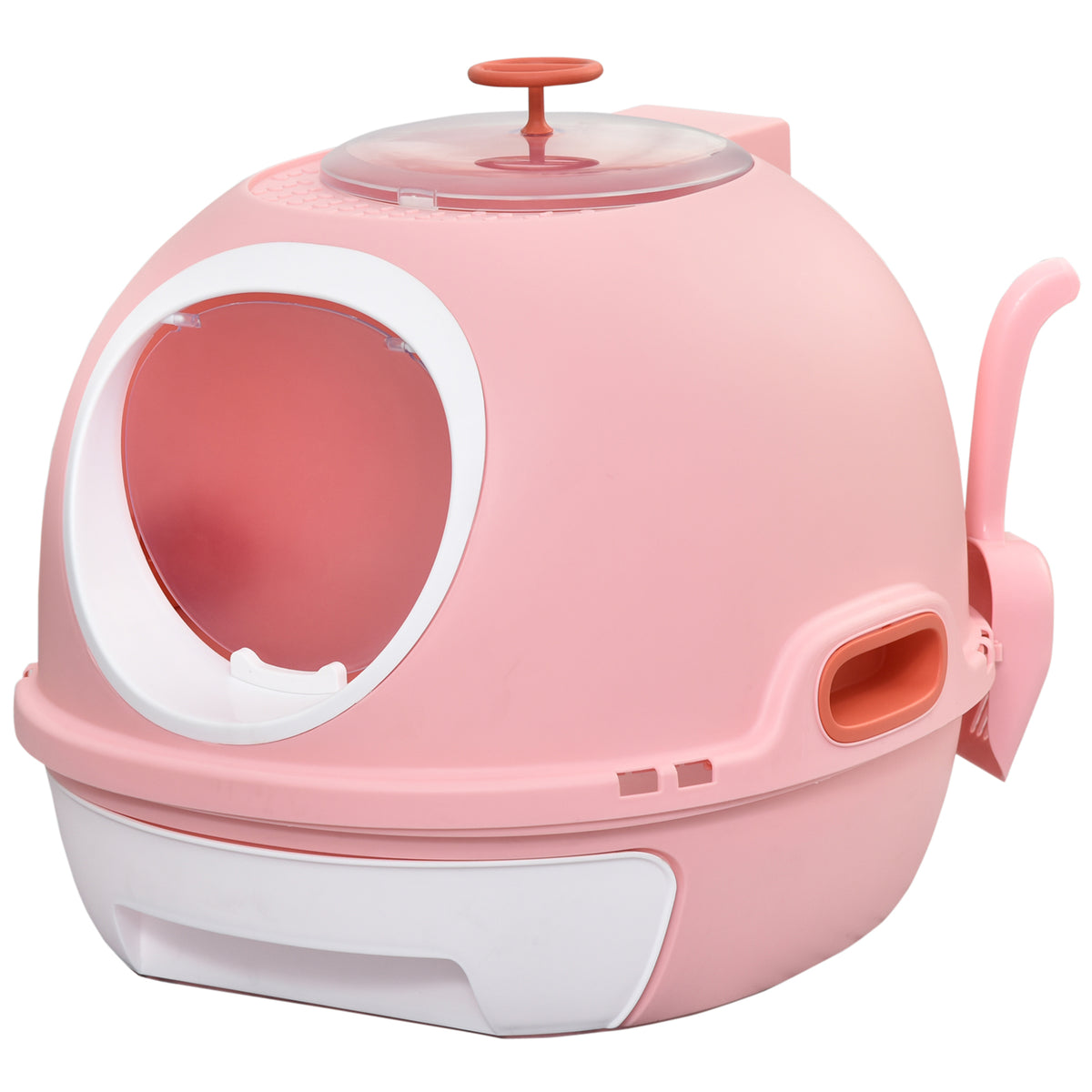 PawHut Covered Litter Box with a Lid, Scoop Enclosed Drawer & Skylight for Cats - Pink