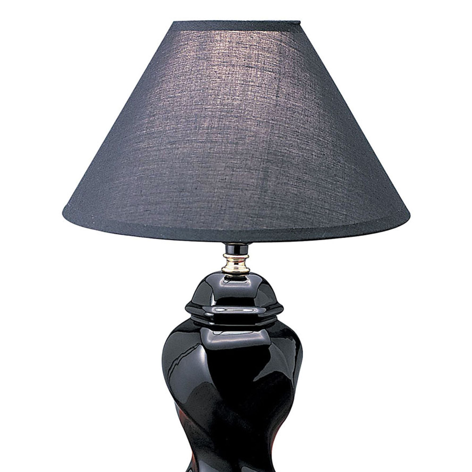 13" Tall Ceramic Table Lamp, Urn-Shaped with Black finish, Linen Shade