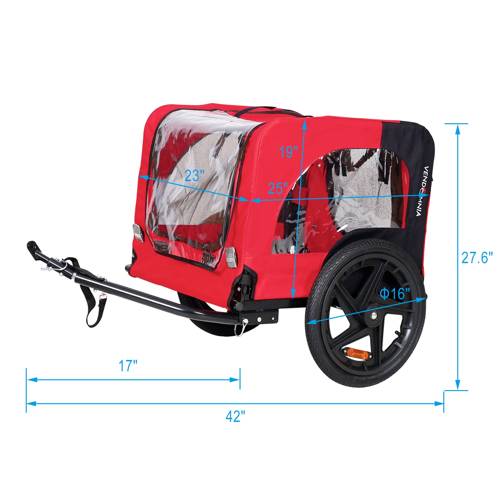 Bicycle Trailer for Pets Outdoor Foldable Red Color with reflectors and safety flag