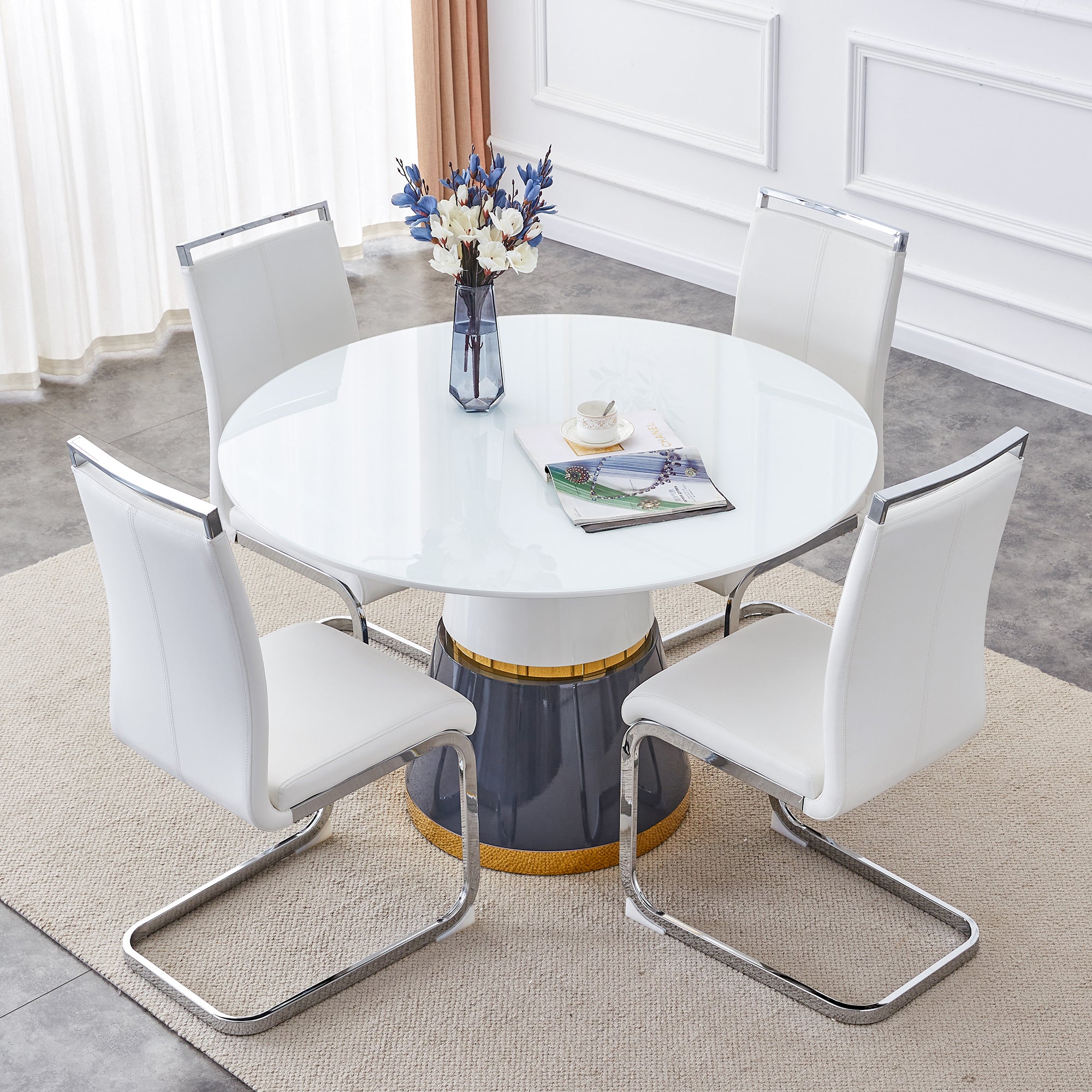 Modern Minimalist Luxury MDF Material Circular Dining Table - White