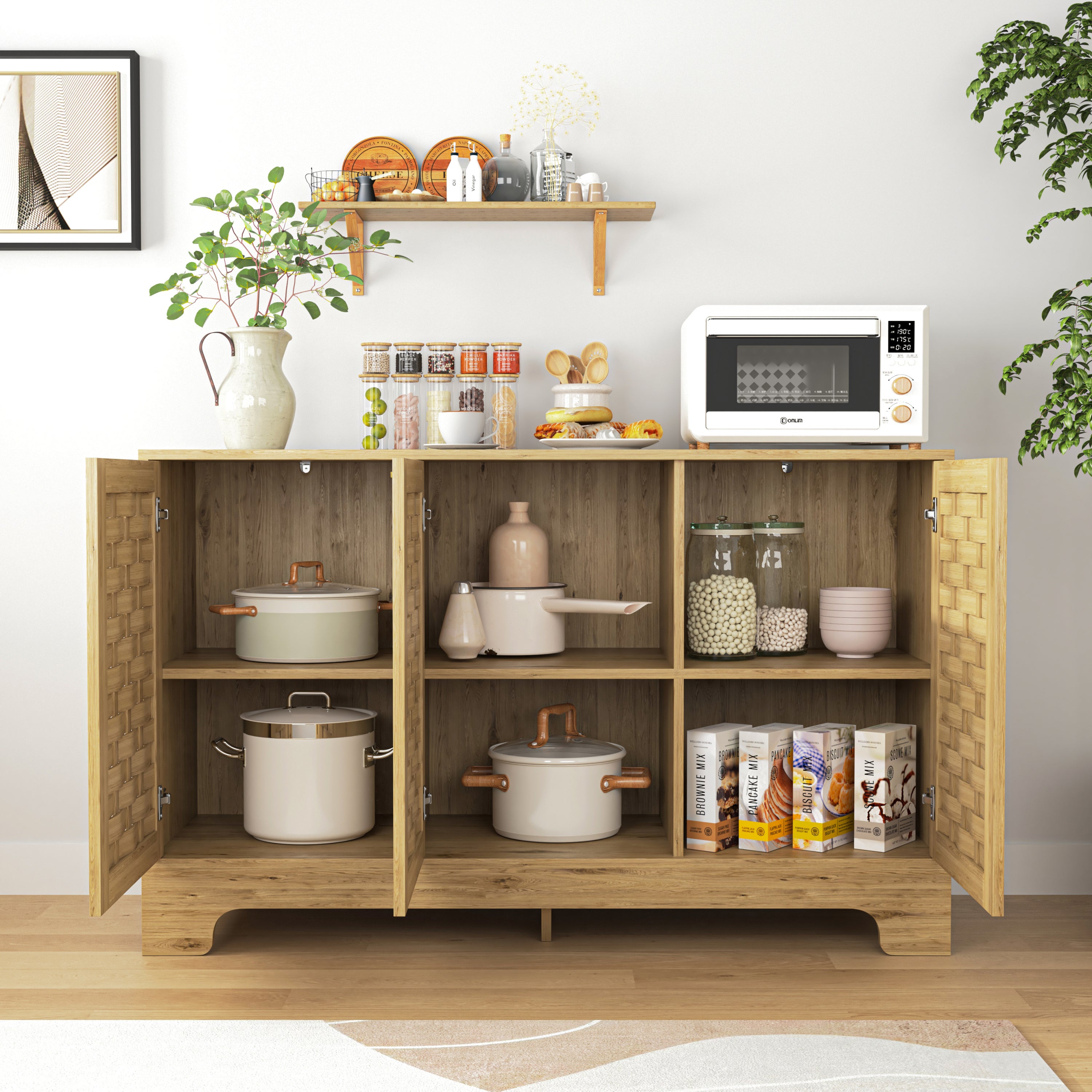 Storage Cabinet with 3 Doors, Wood Sideboard Buffet with Adjustable Shelf, Anti-tip Kit Accent Cabinet