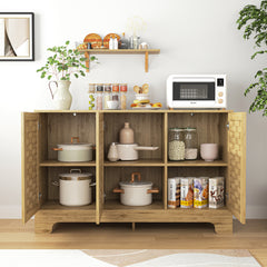 Storage Cabinet with 3 Doors, Wood Sideboard Buffet with Adjustable Shelf, Anti-tip Kit Accent Cabinet