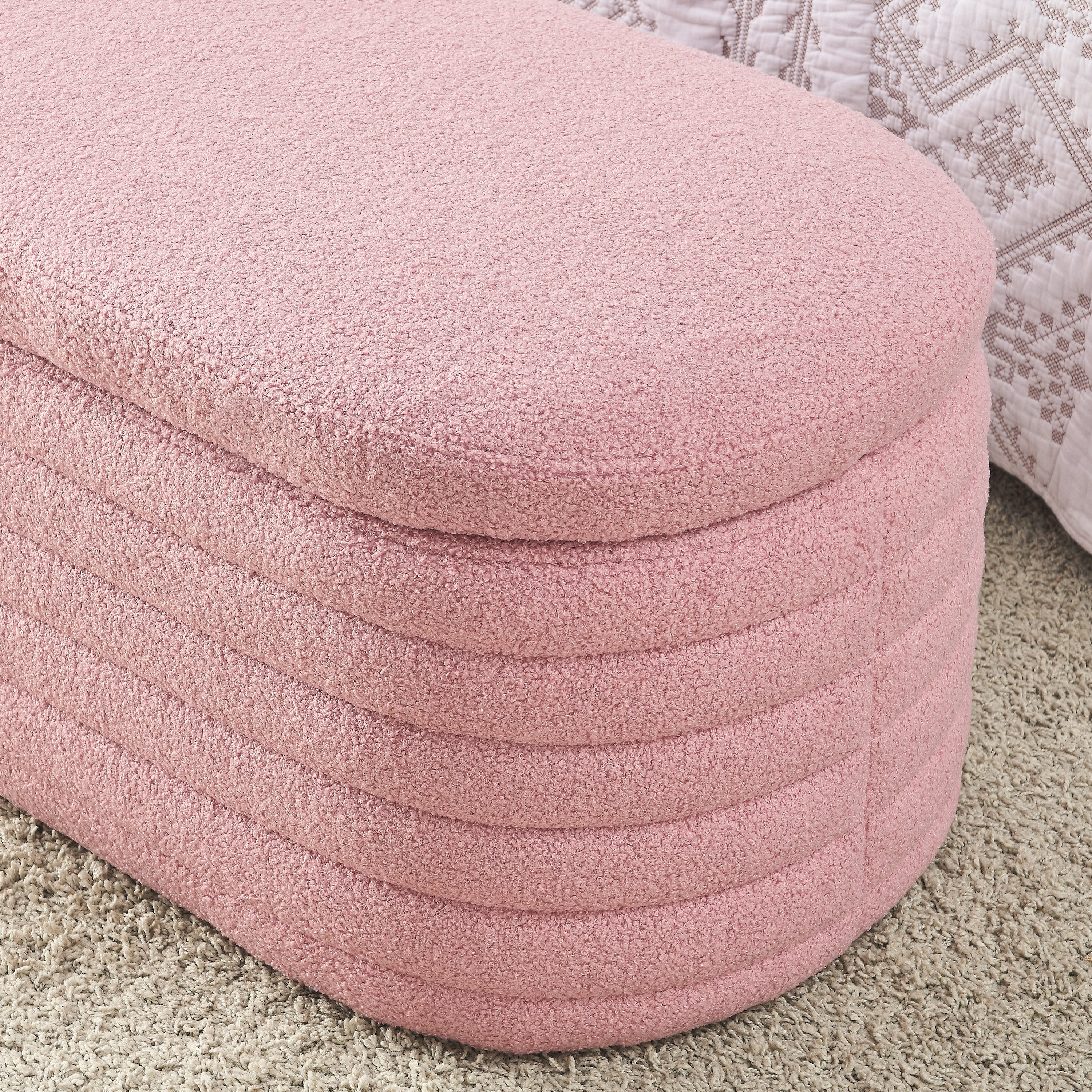 45.5" Storage Ottoman Bench Upholstered Fabric Storage Bench End of Bed Stool with Safety Hinge - Pink teddy.