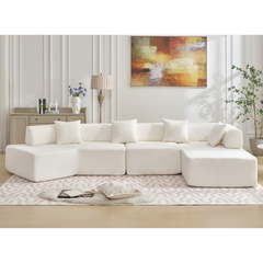 Modern Minimalist 140" L-Shape Couch, No Assembly Required - Boucle-White