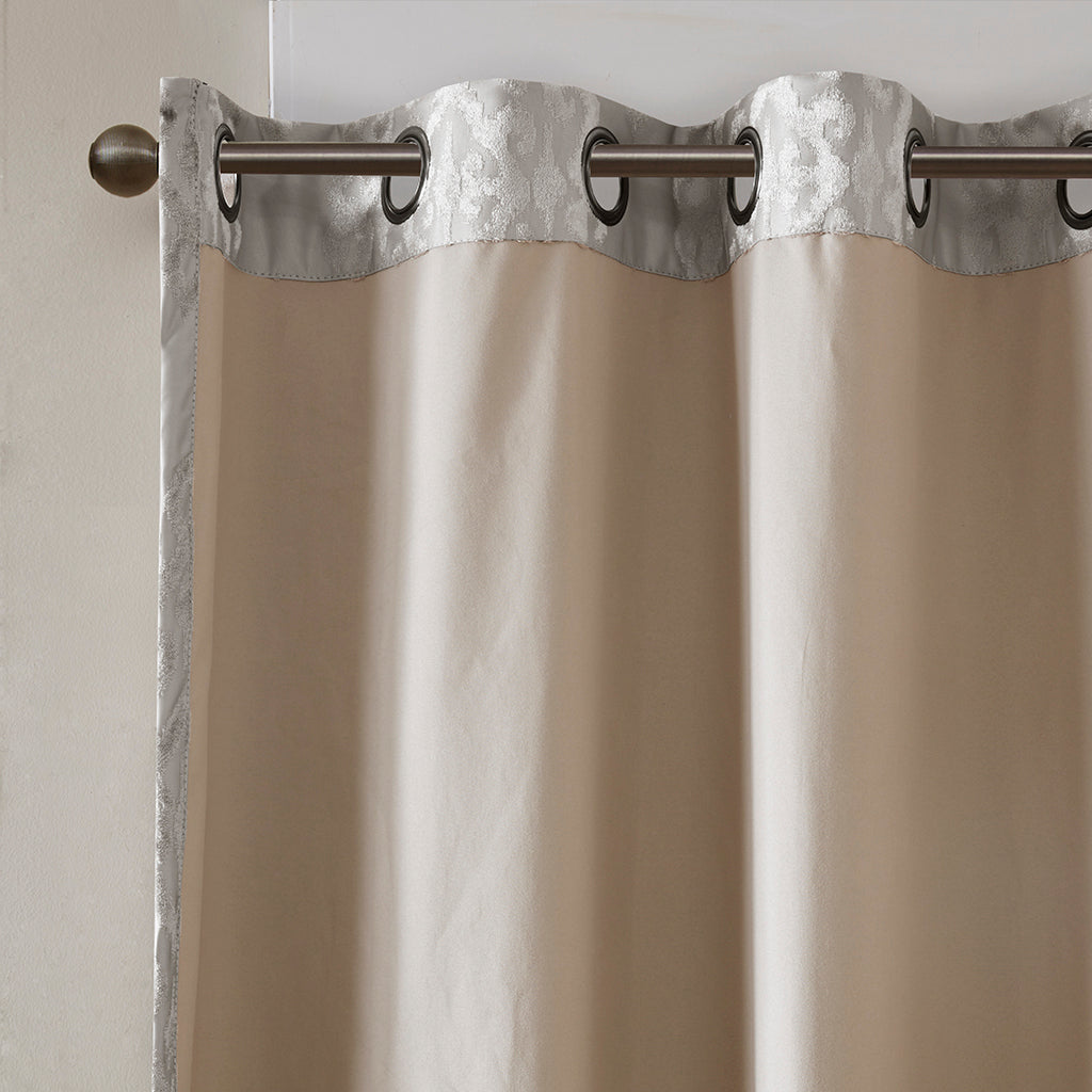 Knitted Jacquard Damask Total Blackout Grommet Top Curtain Panel - Silver