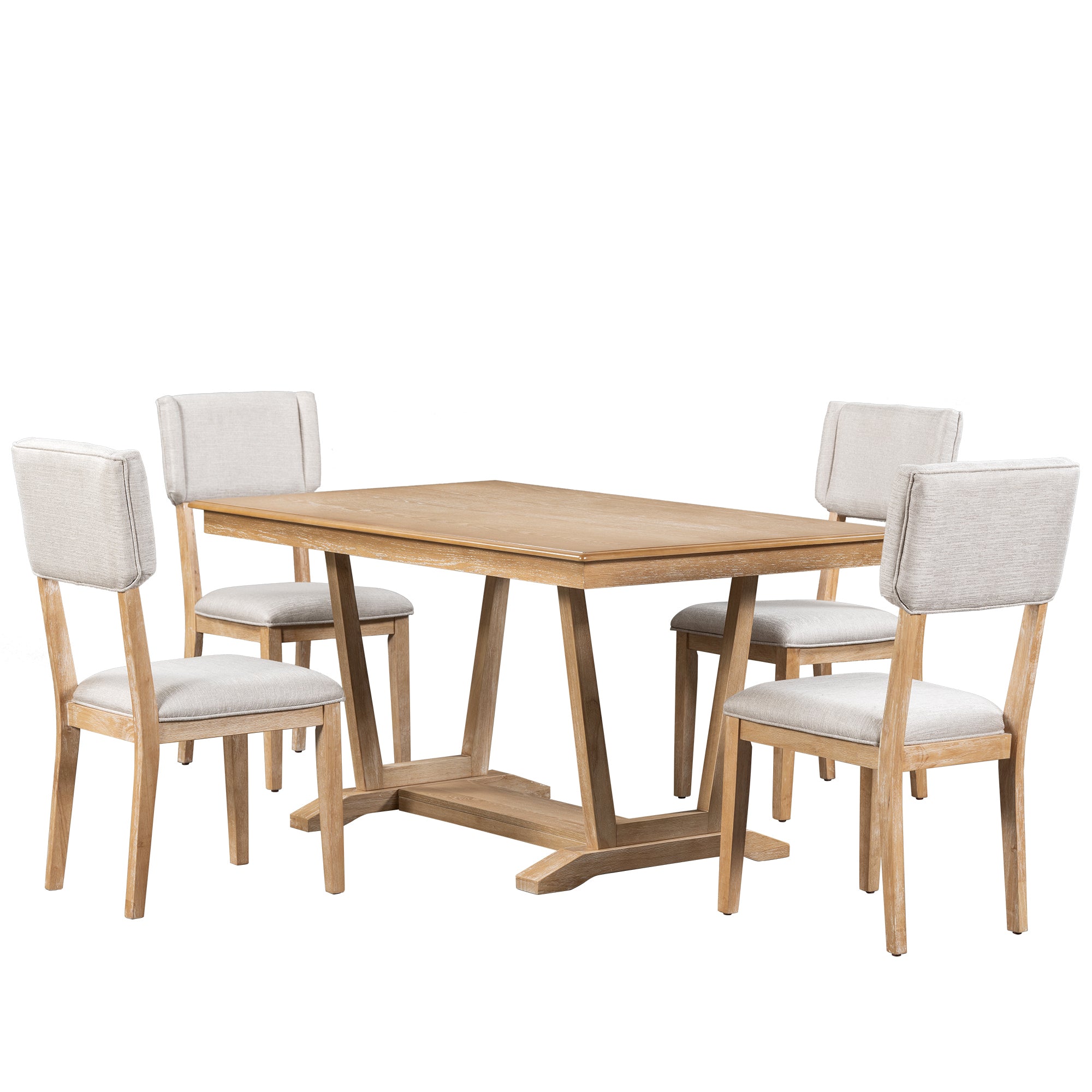 Rustic 5-piece Dining Table Set with 4 Upholstered Chairs - Natural