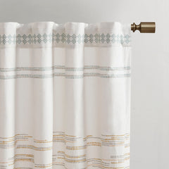 Cotton Printed Curtain Panel with tassel trim and Lining - Off White+Gray