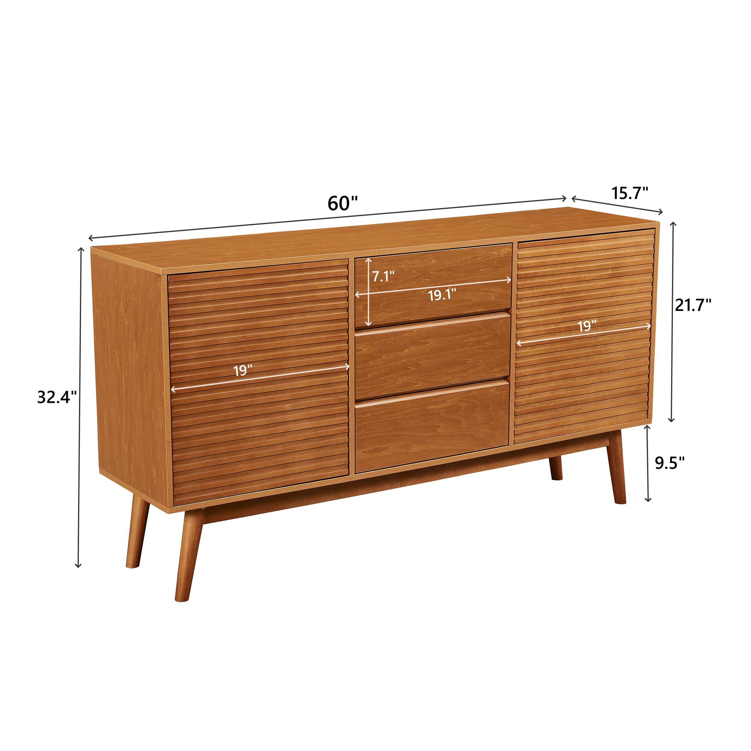 Modern Wood TV Stand, Entertainment Center for TVs up to 65", Sideboard Buffet Cabinet Credenza, Slatted Media Console