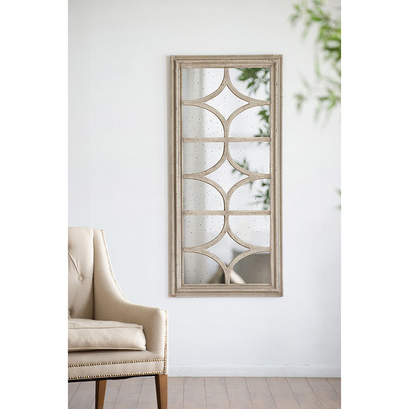 28"x59" Glister Rectangular Mirror with Distressed White Frame with Decorative Window Look, Vertical or Horizontal