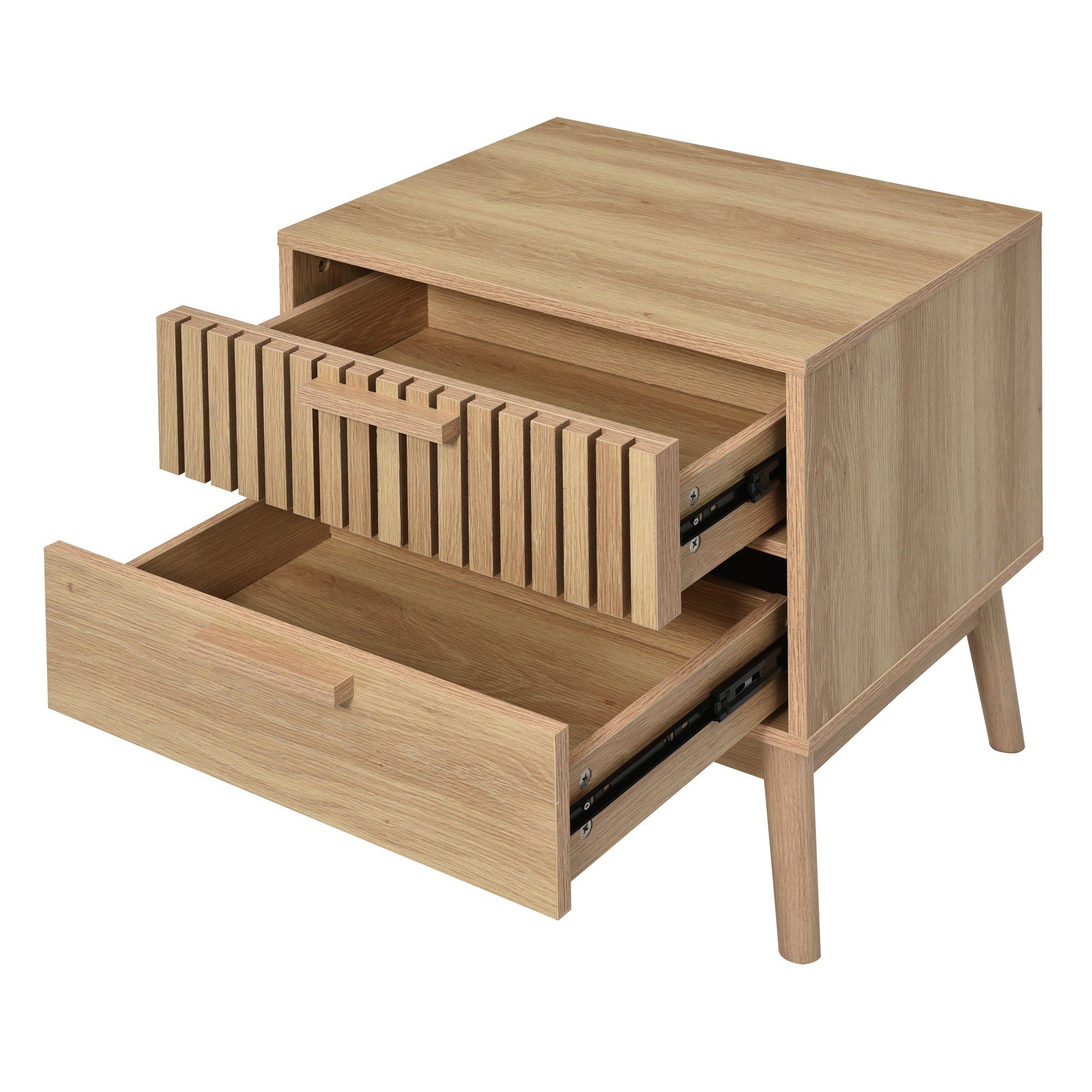 2-Drawer Nightstand with Rubber Wood Legs - Oak